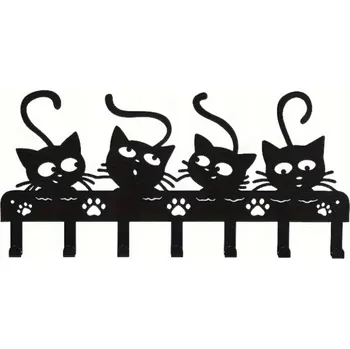 Věšák VĚŠÁK DIKOM KOČKY NA ZEĎ NA OBLEČENÍ KLÍČE 7 HÁKŮ KOVOVÝ PEVNÝ 20CM