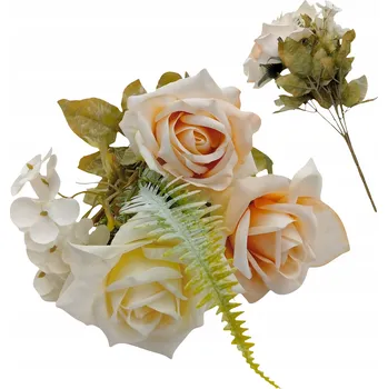 umělá květina Umělá míchaná kytice růží, pudrová barva, dekorační větvička, 34 cm