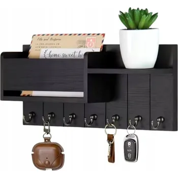 Věšák VĚŠÁK NA OBLEČENÍ KLÍČE DIKOM 6 HÁKŮ POLICE RUSTIKÁLNÍ TMAVÝ LOFT SILNÝ