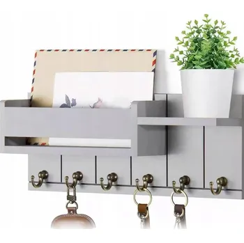 Věšák VĚŠÁK NA OBLEČENÍ KLÍČE DIKOM 6 HÁKŮ POLICE RUSTIKÁLNÍ TMAVÝ LOFT SILNÝ