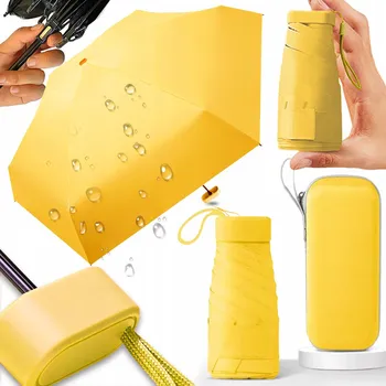 Deštník MINI SKLÁDACÍ AUTOMATICKÝ DEŠTNÍK KAPESNÍ KOMPAKTNÍ POUZDRO ŽLUTÝ