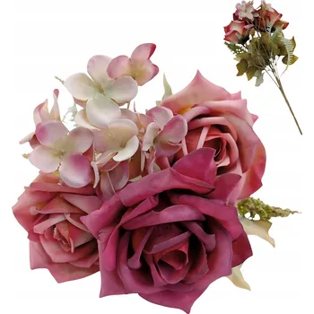 umělá květina Umělá kytice míchaná růže fuchsiová dekorační větvička 34 cm