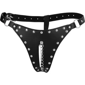 Ouch! PU Leather Chastity Thong with Chain Detail
