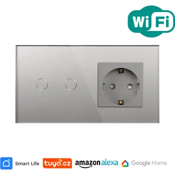 vypínač Dvojnásobný vypínač se standartní zásuvkou, stříbrný