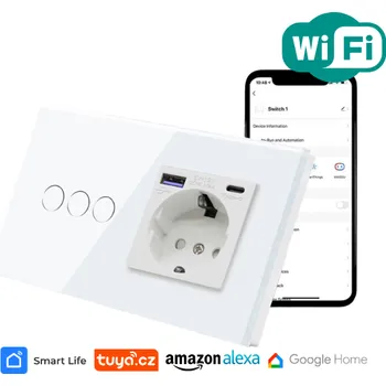 vypínač Trojnásobný vypínač s rychlonabíjecí USB a USB-C zásuvkou, bílý