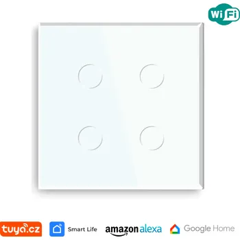 vypínač WiFi čtyřnásobný vypínač na světlo s ovládáním přes aplikaci, dotykový, bílý