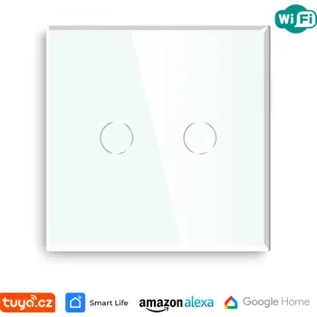 vypínač WiFi dvojnásobný vypínač na světlo s ovládáním přes aplikaci, dotykový, bílý