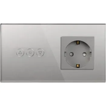 vypínač Chytrý stmívač s WiFi zásuvkou, tvrzené sklo, dotykový, stříbrný