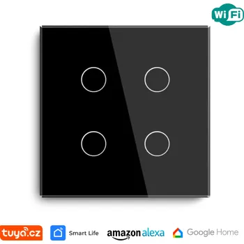 vypínač WiFi čtyřnásobný vypínač na světlo s ovládáním přes aplikaci, dotykový, černý