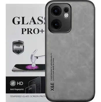 Pouzdro na mobilní telefon Pouzdro Kožené pro OPPO RENO 15F 5G / 15FS 5G Case + Sklo 9H Barva Šedá