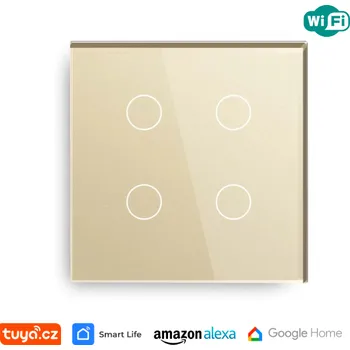 vypínač WiFi čtyřnásobný vypínač na světlo s ovládáním přes aplikaci, dotykový, zlatý