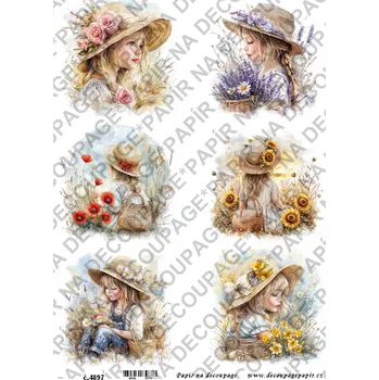 Výtvarný papír Rýžový papír, soft papír na decoupage - Děvčátko v klobouku - KB4897 Materiál: Soft, Rozměr: A4