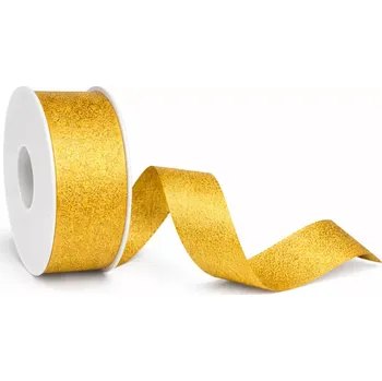 Stuha Stuha taftová HIGH SOCIETY GOLD zlatá matná 40mm x 3m (10,-Kč/m) (Stuha zlatá, taftová s lurexem, oboulící , metalický efekt)