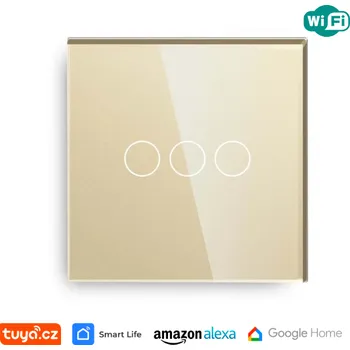 vypínač WiFi trojnásobný vypínač na světlo s ovládáním přes aplikaci, dotykový, zlatý