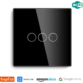 vypínač WiFi trojnásobný vypínač na světlo s ovládáním přes aplikaci, dotykový, černý