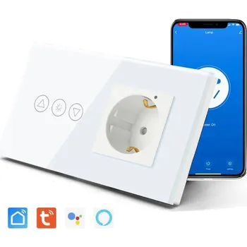 vypínač Chytrý stmívač se standartní zásuvkou, tvrzené sklo, dotykový, bílý