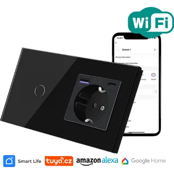 vypínač Jednoduchý vypínač s rychlonabíjecí USB a USB-C zásuvkou, černý