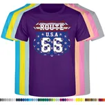 detske-levne-bavlnene-tricko-potisk-route-66-usa Barva: Purple - purpurová, velikost: 116