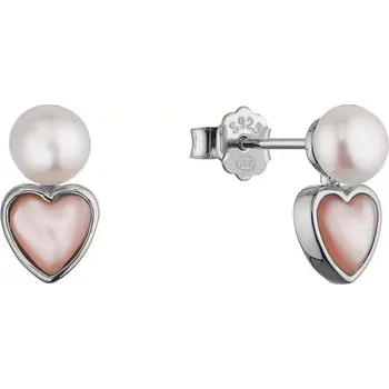 Náušnice Stříbrné náušnice s říční perlou srdíčka 21119.1