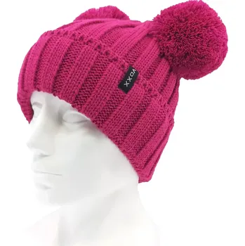 Čepice VOXX Čepice dívčí pletená RENAMA s bambulemi TMAVĚ RŮŽOVÁ uni 119792