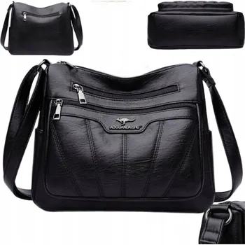 Kabelka DÁMSKÁ KOŽENÁ KABELKA PŘES RAMENO ČERNÁ ELEGANTNÍ PROSTORNÁ KOŽENÁ TAŠKA