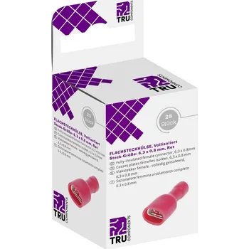 TRU COMPONENTS T1904C117 sortiment plochých zásuvek Šířka zástrčky: 6.30 mm Tloušťka konektoru: 0.80 mm 180 ° plná izolace červená 25 ks