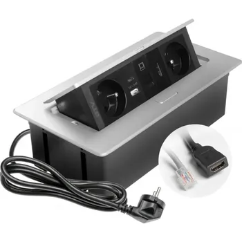 Elektrická zásuvka Výklopná zásuvka Multibox 2x 230V + USB A/C + RJ45 + HDMI černá/šedá