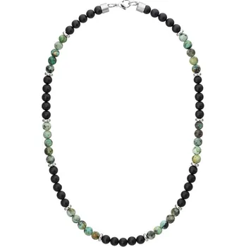 Náhrdelník Manoki Pánský korálkový náhrdelník Sven - 6 mm matný Tyrkys a černý Onyx X-WA652BT/45 Černá 45 cm