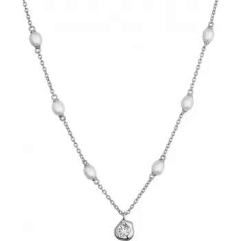 Náhrdelník Stříbrný náhrdelník s říčními perlami a srdíčkem 22058.1