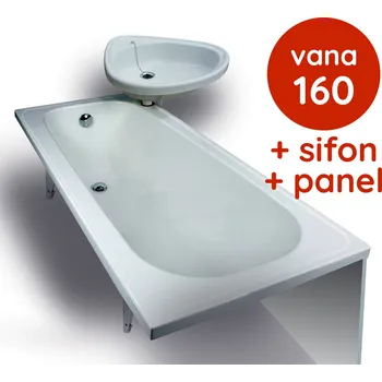 Vana Otočné umyvadlo + vana 160 + sifon + čelní panel + příslušenství, pravý AKČNÍ PANELÁKOVÝ SET Vagnerplast