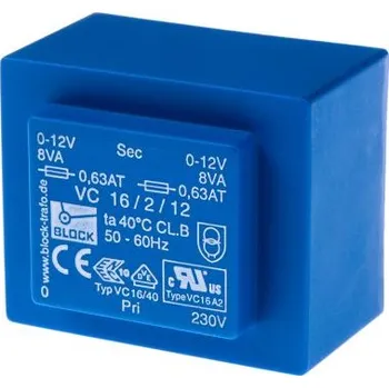Transformátor Block Transformátor PCB, sekundární napětí: 2 x 12 V ac, počet výstupů: 2 Čep 76 procent 16 VA