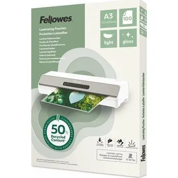 Kancelářské potřeby Laminovací fólie "Light", 80 mikronů, A3, lesklá, recyklovaný, 100 ks, FELLOWES 100142988