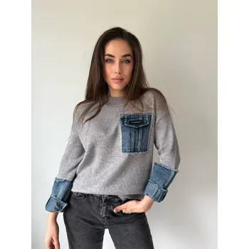 Dámský svetr Mishel Svetr s riflovými rukávy šedá Velikost: UNI