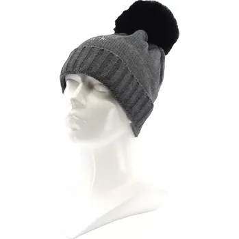 Čepice VOXX Čepice dámská pletená GRANDEURA s bambulí a kamínky Swarovski ANTRACITOVÁ uni 119827