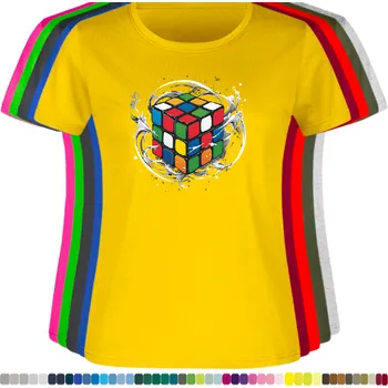 Dámské tričko damske-levne-bavlnene-tricko-digitalni-potisk-slozeni-Rubik-kostka Barva: Yellow - žlutá, velikost: XS