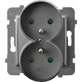 Elektrická zásuvka Ospel Aria Dvojitá Zásuvka s Uzemněním Šedá Matná Kontakt GP-2URZP/m/70