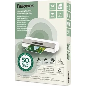 Kancelářské potřeby Laminovací fólie "Light", 80 mikronů, A6, lesklá, recyklovaný, 100 ks, FELLOWES 100143441