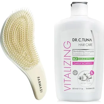 kartáč na vlasy FARMASI Česnekový šampón proti vypadávání vlasů + kartáč pro snadné rozčesávání – posílení vlasů a zdravá pokožka hlavy