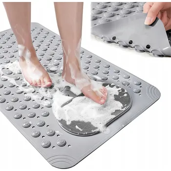 Protiskluzová podložka PROTISKLUZOVÁ PODLOŽKA DO KOUPELNY PVC ŠEDÁ 68 x 35 cm S PŘÍSAVKAMI, PEELING NA NOHY