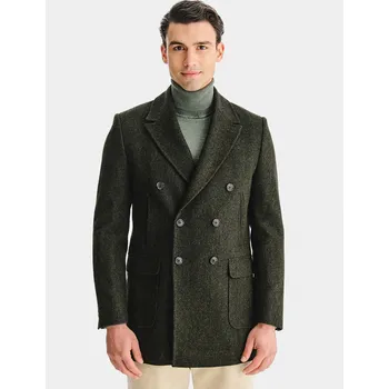 Pánský kabát Zelený pánský kabát se vzorem rybí kosti, 100% vlna Pako Lorente , vel 56