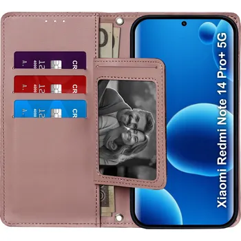 Pouzdro na mobilní telefon Flipové pouzdro KrainaGSM pro Xiaomi Redmi Note 14 Pro+ 5G, růžové