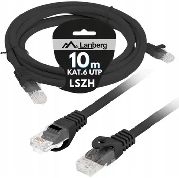 Síťový kabel SÍŤOVÝ KABEL PATCHCORD KAT.6 UTP LSZH MĚĎ 10M ČERNÝ, TESTOVANÝ FLUKE LANBERG