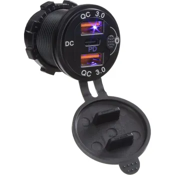 2x nabíječka USB QC3.0 + USB-C, voděodolná, hliníková do panelu - 34724B