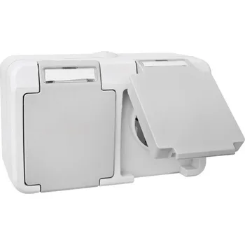 Elektrická zásuvka Peranova 102439 spínání ve vlhkých místnostech dvojitá zásuvka Pera světle šedá, tmavě šedá 1 ks