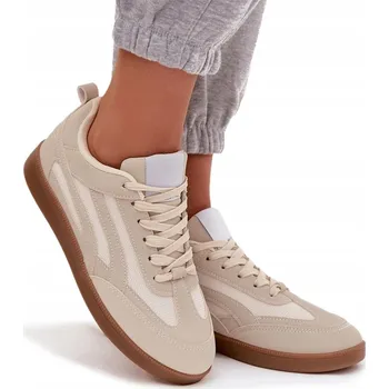 Dámské tenisky DÁMSKÉ NÍZKÉ TENISKY ŠNUROVACÍ Z EKO KŮŽE BÉŽOVÉ VEL. 37