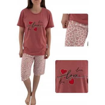 Dámské pyžamo Dámské pyžamo 3/4 bavlněné červené srdíčka Love tmavě růžové L