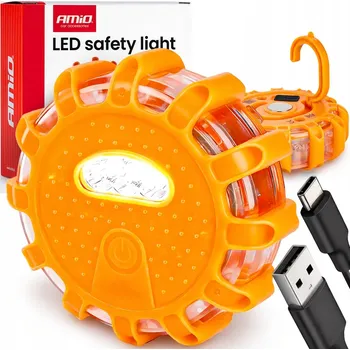 Maják VÝSTRAŽNÝ MAJÁK STROBOSKOP 12+3 LED ORANŽOVÝ NABÍJECÍ USB
