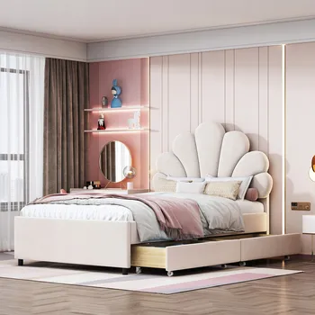 Postel Jednolůžková dřevěná postel Arhatreya 90x200, béžové odstíny