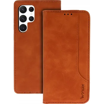 Pouzdro na mobilní telefon Flipové pouzdro Wonder pro Samsung Galaxy S22 Ultra, hnědé