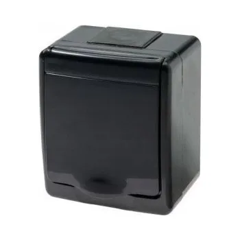 Elektrická zásuvka BETA Hermetická zásuvka jednoduchá schuko, černá, černé víčko, IP44 /D.